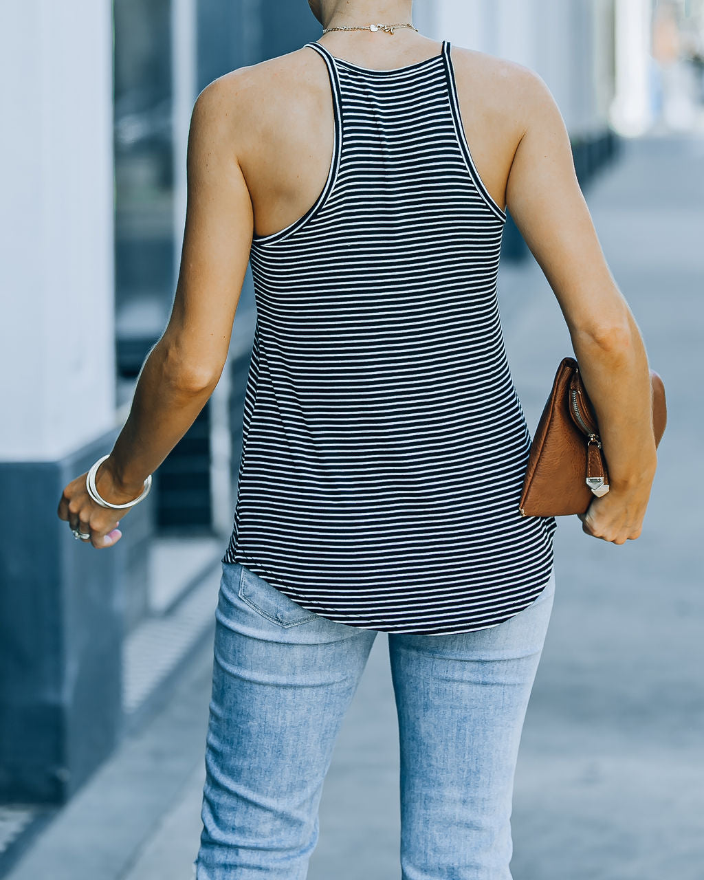 Caden Striped Knit Tank - Black Oshnow