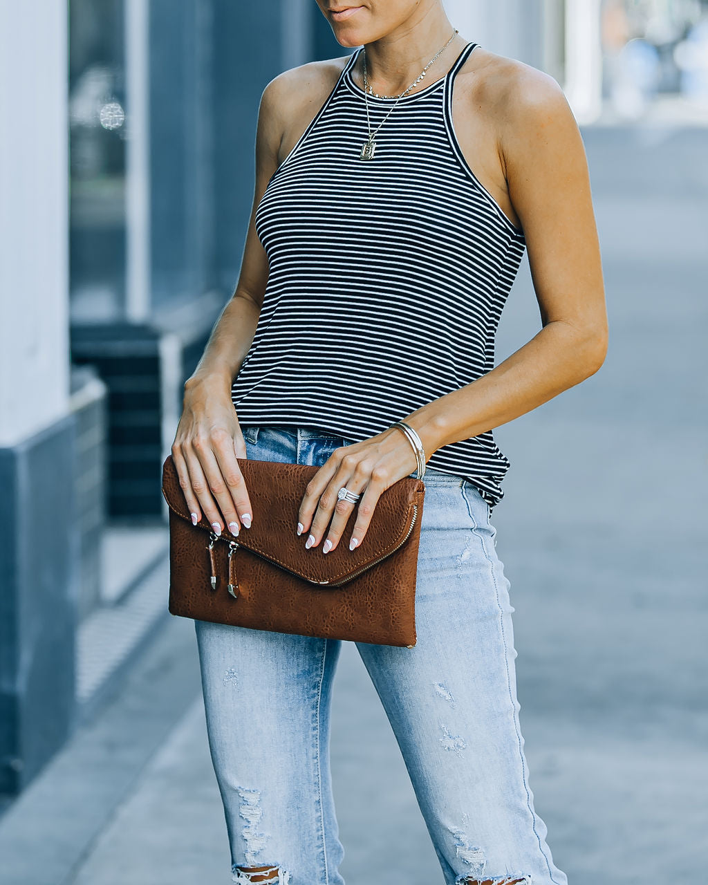 Caden Striped Knit Tank - Black Oshnow