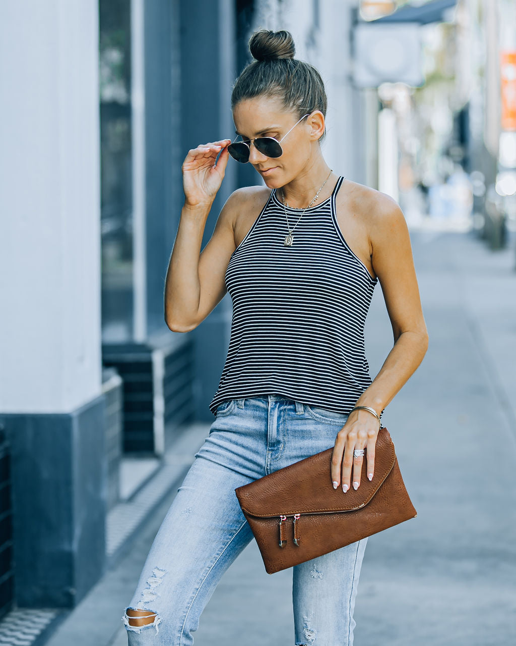 Caden Striped Knit Tank - Black Oshnow