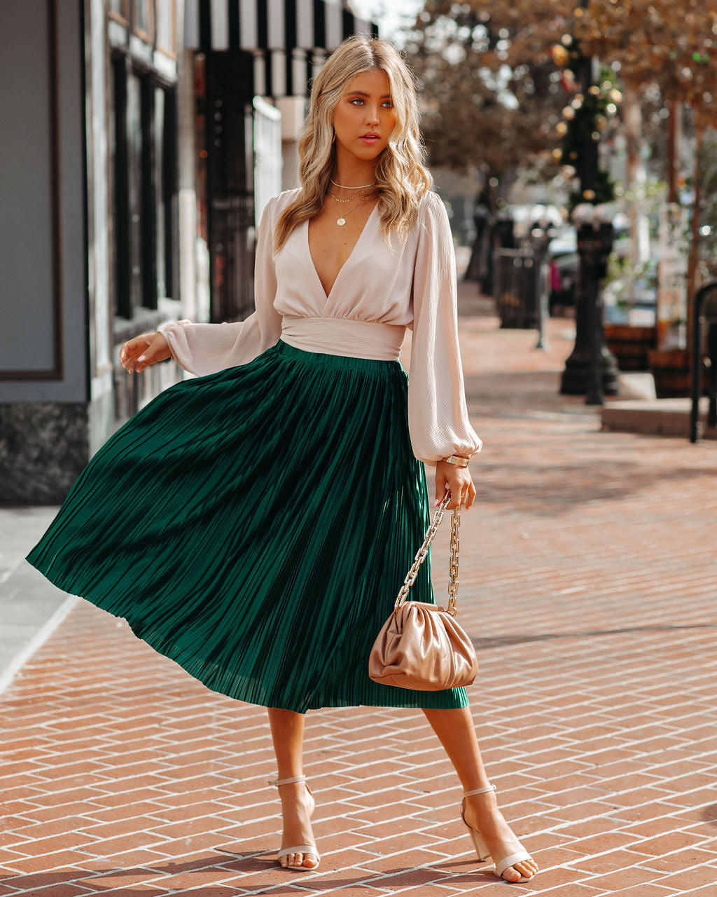 Cailey Pleated Midi Skirt - Green
