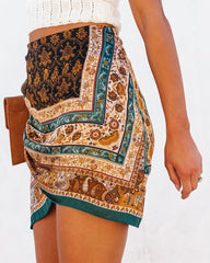 Cairo Printed Mini Skirt - Teal