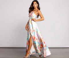 Cami Formal Floral Satin A-Line Dress Oshnow