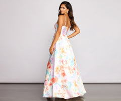 Cami Formal Floral Satin A-Line Dress Oshnow