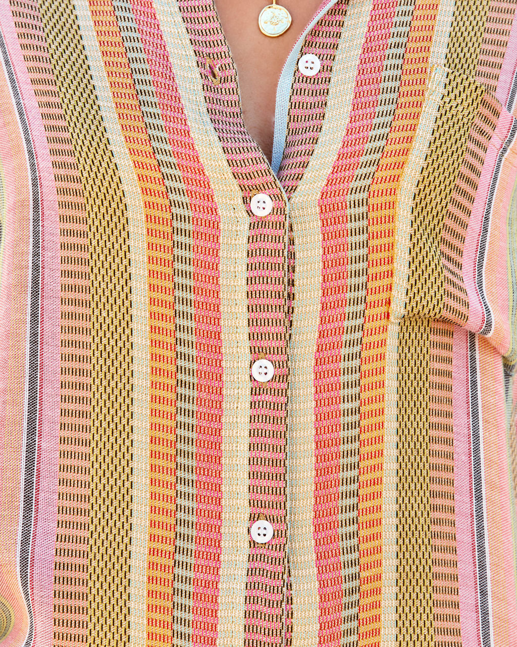 Camille Striped Woven Button Down Top - Yellow Multi Oshnow