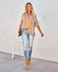 Camille Striped Woven Button Down Top - Yellow Multi Oshnow