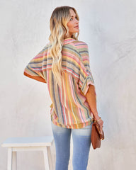 Camille Striped Woven Button Down Top - Yellow Multi Oshnow