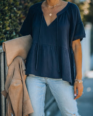 Candid Cotton Peplum Top - Navy Oshnow