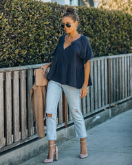 Candid Cotton Peplum Top - Navy Oshnow