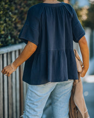 Candid Cotton Peplum Top - Navy Oshnow