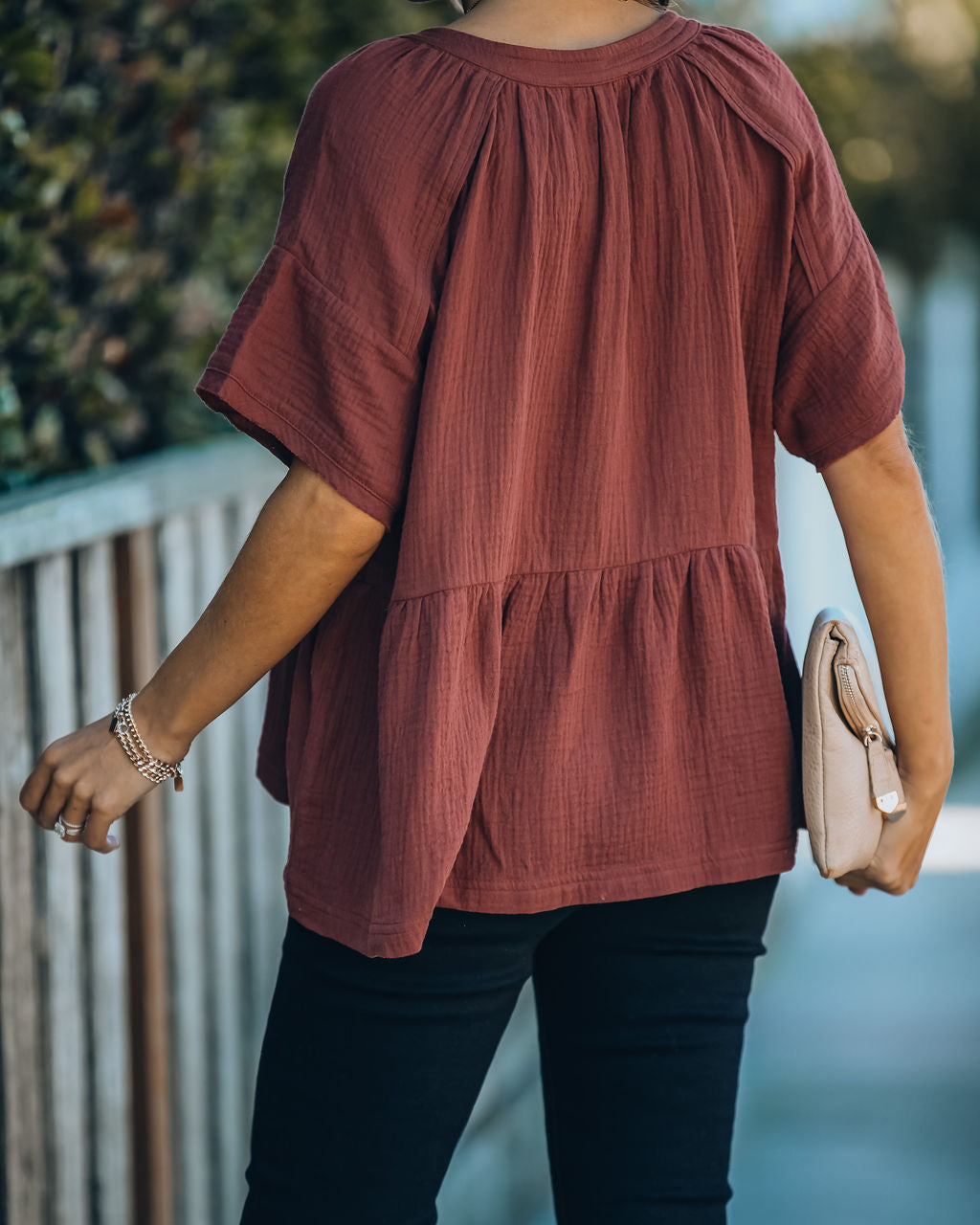 Candid Cotton Peplum Top - Rust Oshnow