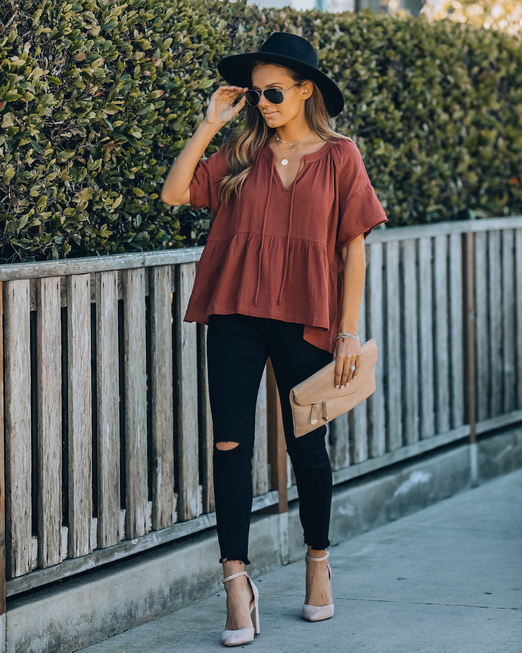 Candid Cotton Peplum Top - Rust Oshnow