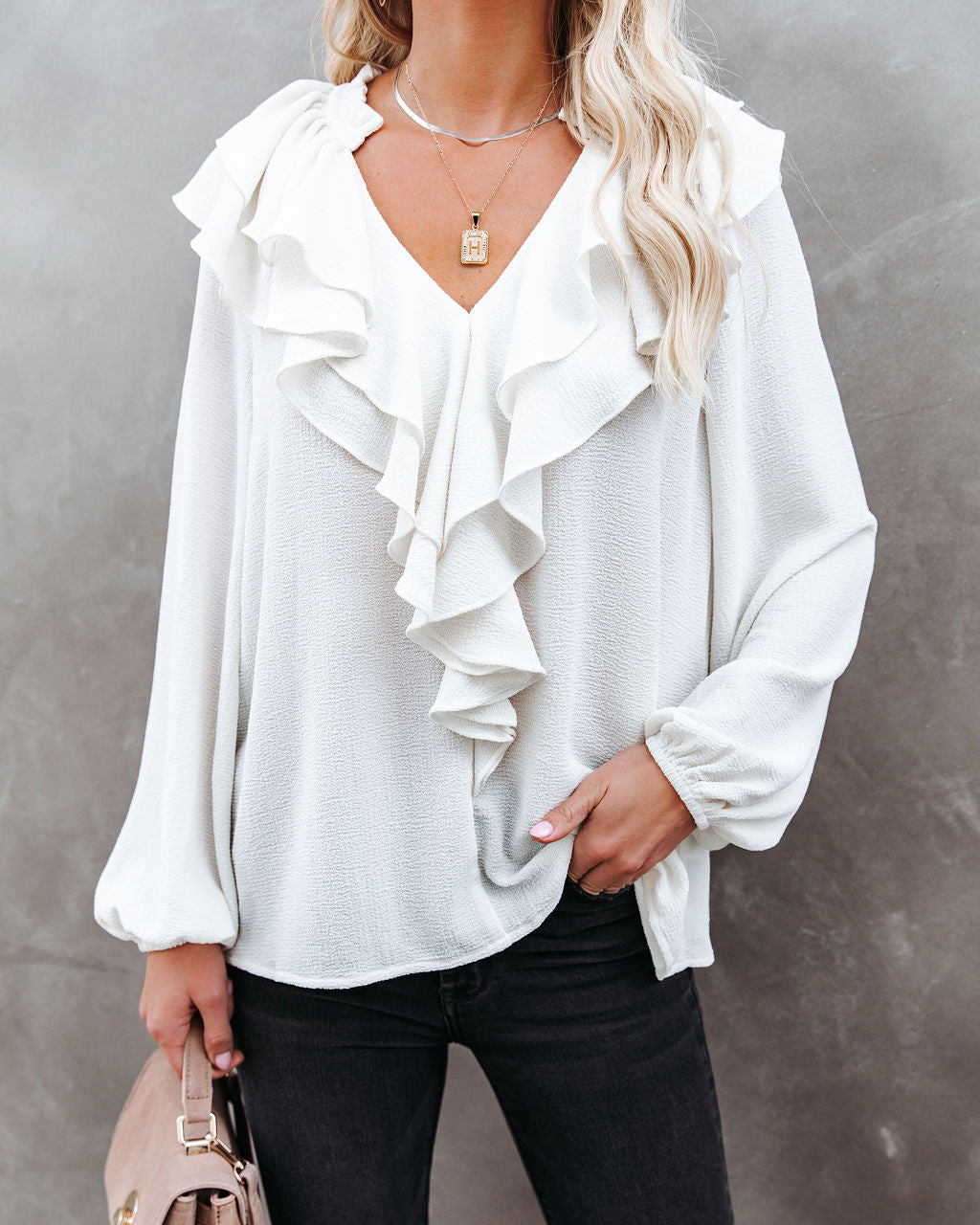 Candle In The Wind Textured Ruffle Blouse Oshnow