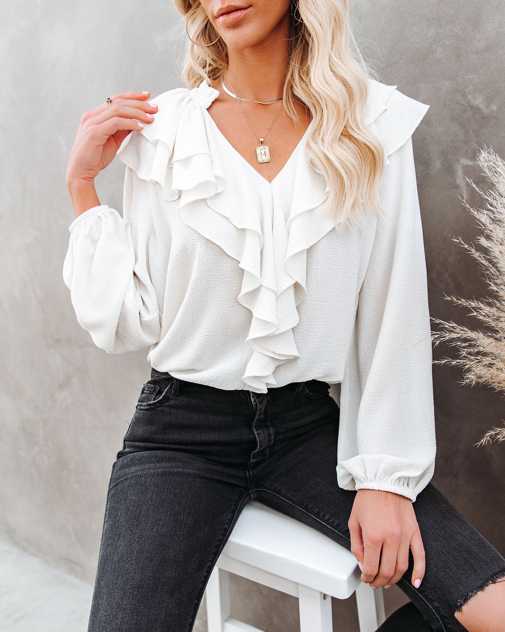 Candle In The Wind Textured Ruffle Blouse Oshnow