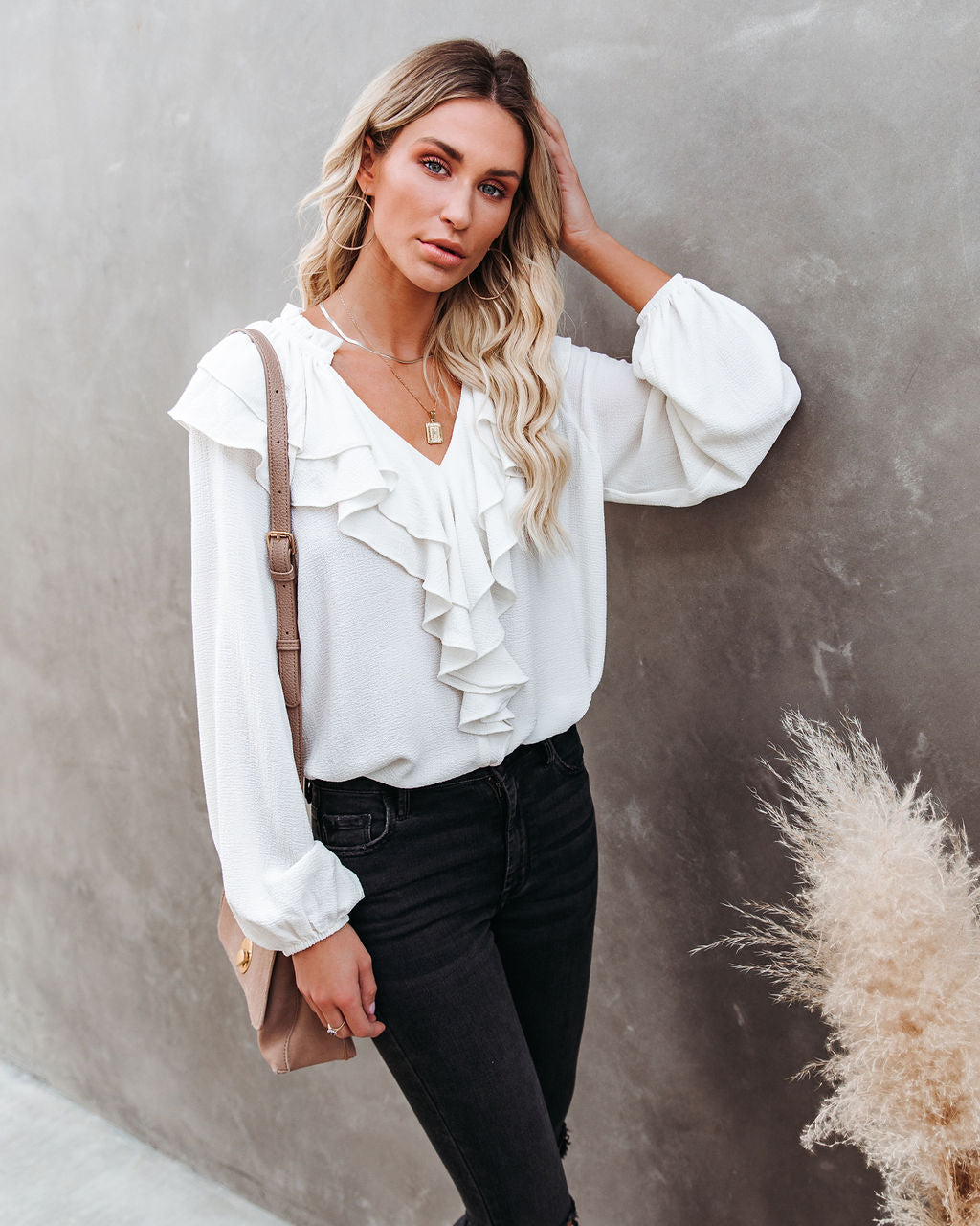 Candle In The Wind Textured Ruffle Blouse Oshnow