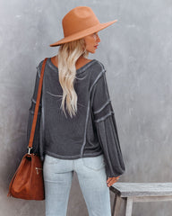 Capitol Reef V-Neck Knit Pocket Top - Charcoal Oshnow