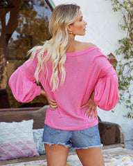 Capitol Reef V-Neck Knit Pocket Top - Hot Pink Oshnow