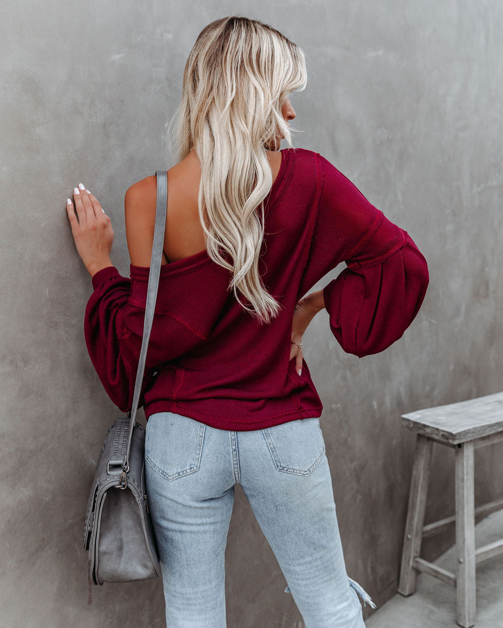 Capitol Reef V-Neck Knit Pocket Top - Maroon Oshnow