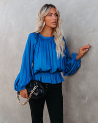 Cappa Satin Peplum Blouse - Cobalt Blue Oshnow