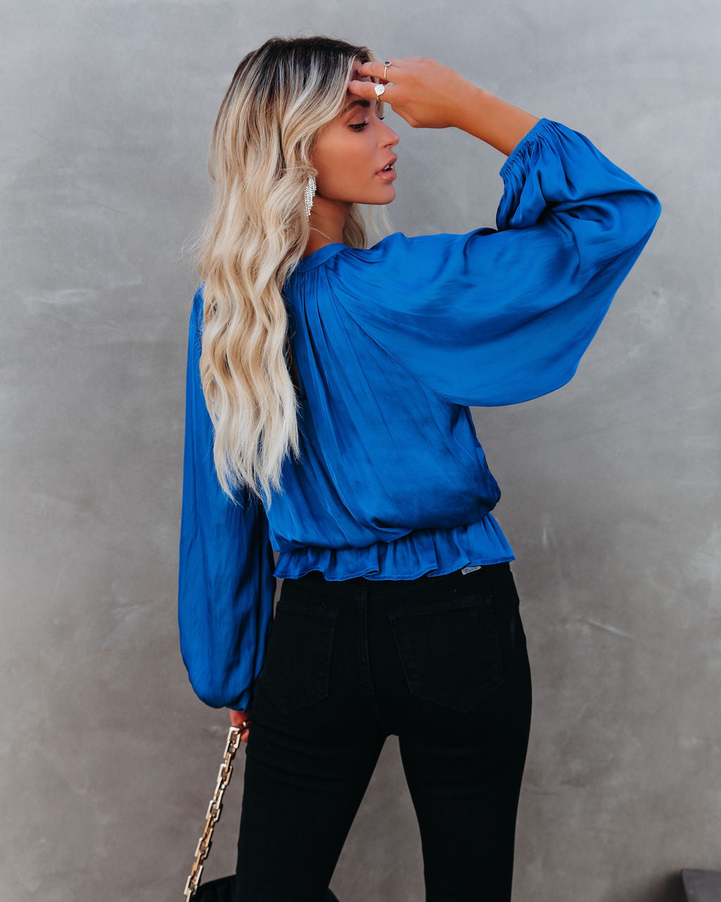 Cappa Satin Peplum Blouse - Cobalt Blue Oshnow