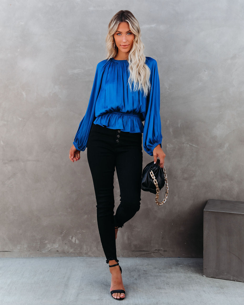 Cappa Satin Peplum Blouse - Cobalt Blue Oshnow