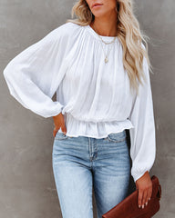 Cappa Satin Peplum Blouse - White Oshnow