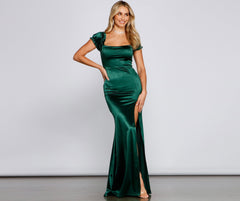 Capri Formal High Slit Satin Dress Oshnow