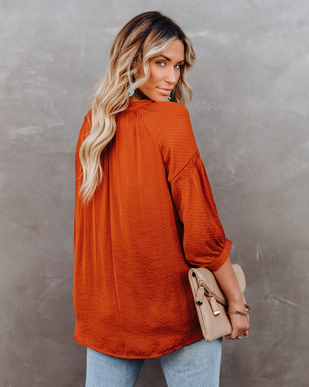 Carla Embossed Button Down Blouse - Rust Oshnow