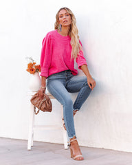 Carter Puff Sleeve Knit Top - Pink Oshnow