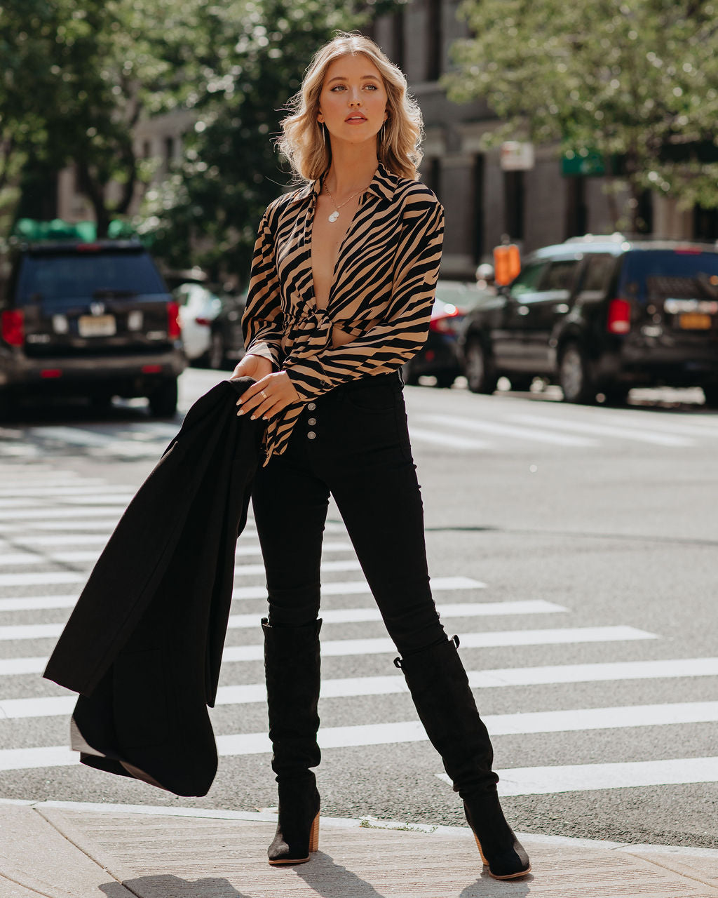 Catalina Tiger Print Tie Blouse Oshnow