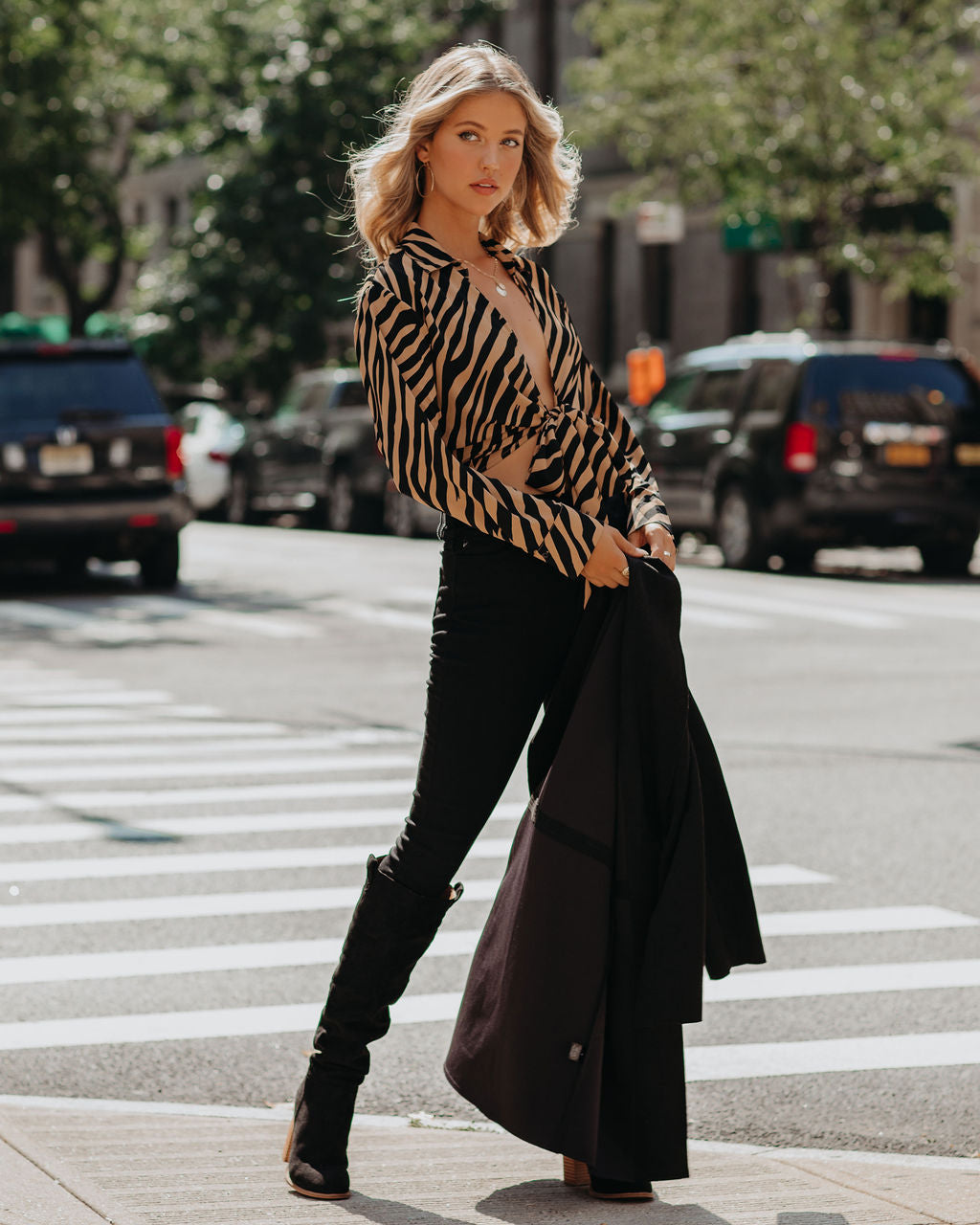 Catalina Tiger Print Tie Blouse Oshnow