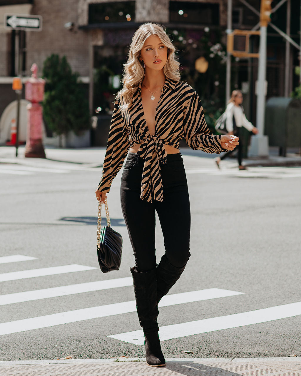 Catalina Tiger Print Tie Blouse Oshnow