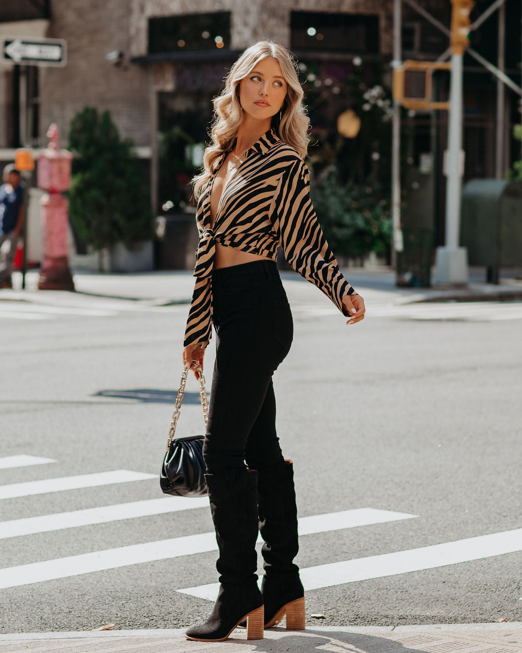 Catalina Tiger Print Tie Blouse Oshnow