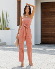 Cattano Cotton Utility Jumpsuit - Rust