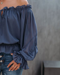 Caydence Chiffon Off The Shoulder Blouse - Dusty Blue Oshnow