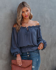 Caydence Chiffon Off The Shoulder Blouse - Dusty Blue Oshnow