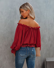 Caydence Chiffon Off The Shoulder Blouse - Wine Oshnow