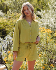 Celia Cotton Crop Button Down Top - Lemongrass Oshnow