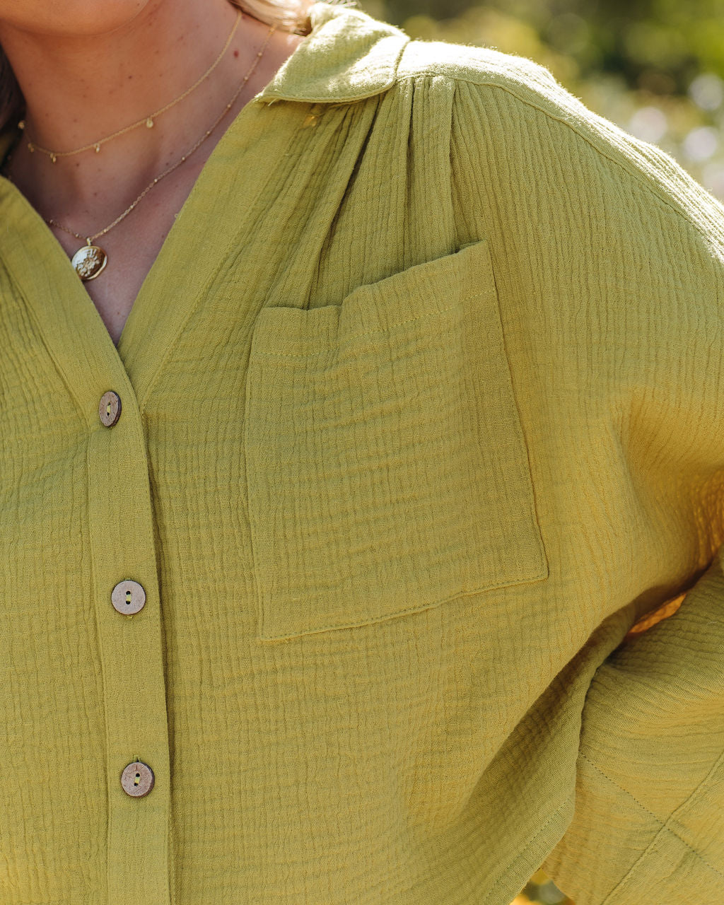 Celia Cotton Crop Button Down Top - Lemongrass Oshnow