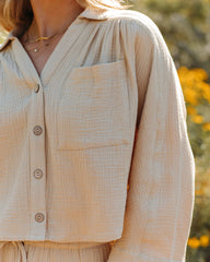 Celia Cotton Crop Button Down Top - Natural Oshnow