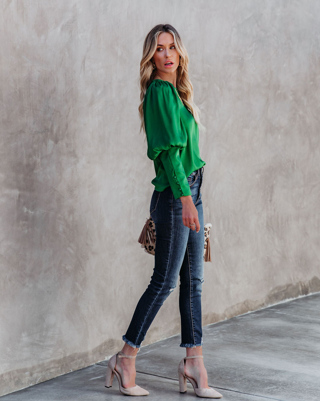 Centerpiece Satin Statement Blouse - Emerald Oshnow