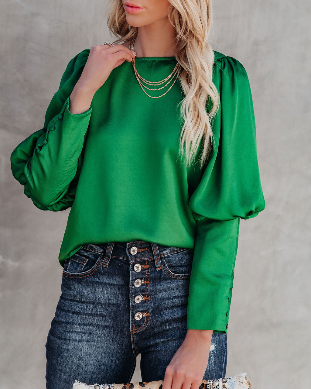 Centerpiece Satin Statement Blouse - Emerald Oshnow