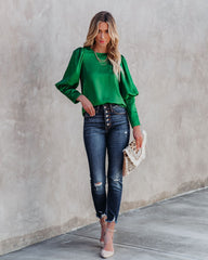 Centerpiece Satin Statement Blouse - Emerald Oshnow