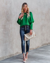 Centerpiece Satin Statement Blouse - Emerald Oshnow