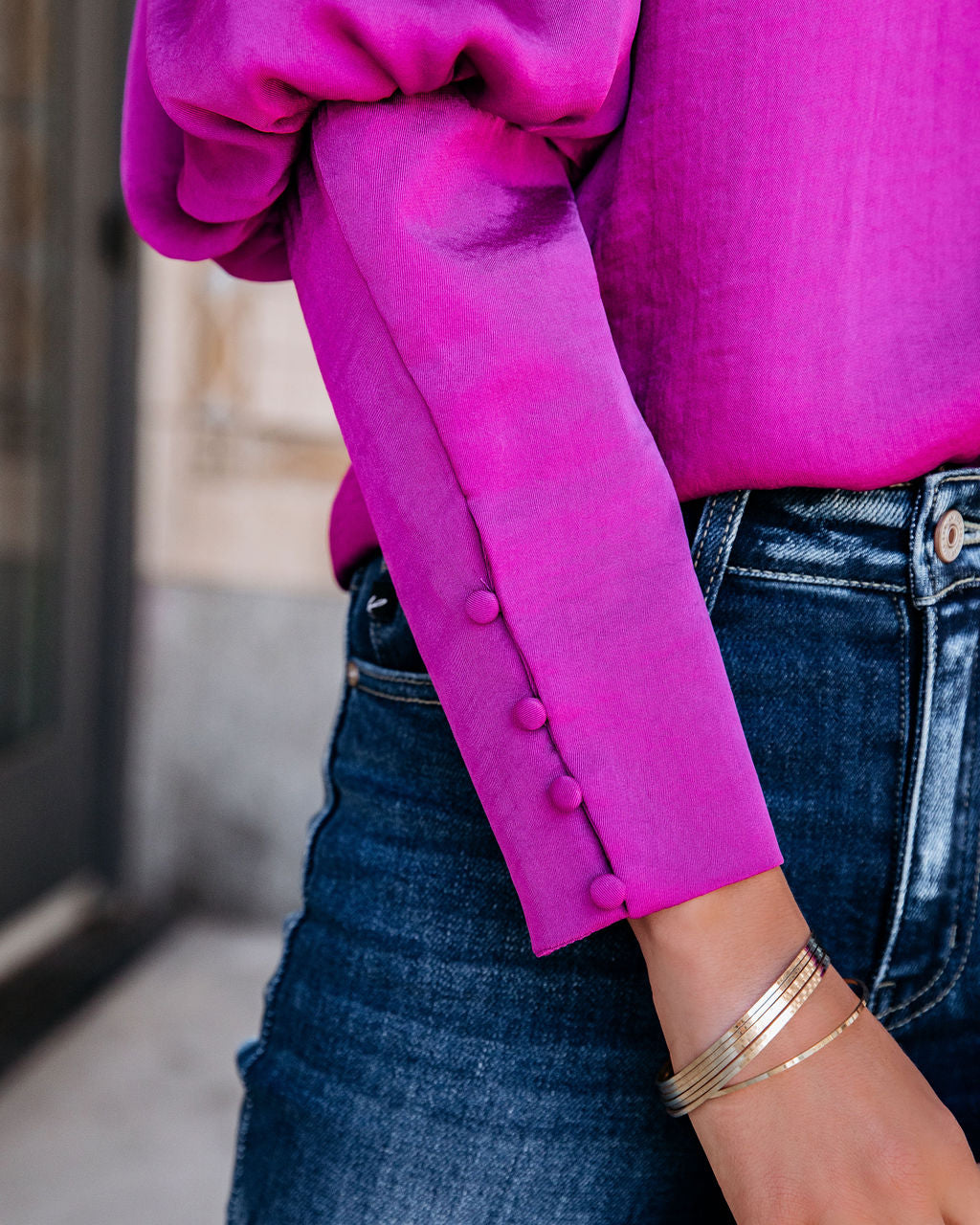 Centerpiece Satin Statement Blouse - Orchid Oshnow