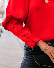 Centerpiece Satin Statement Blouse - Red Oshnow