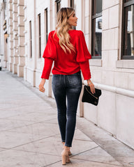 Centerpiece Satin Statement Blouse - Red Oshnow