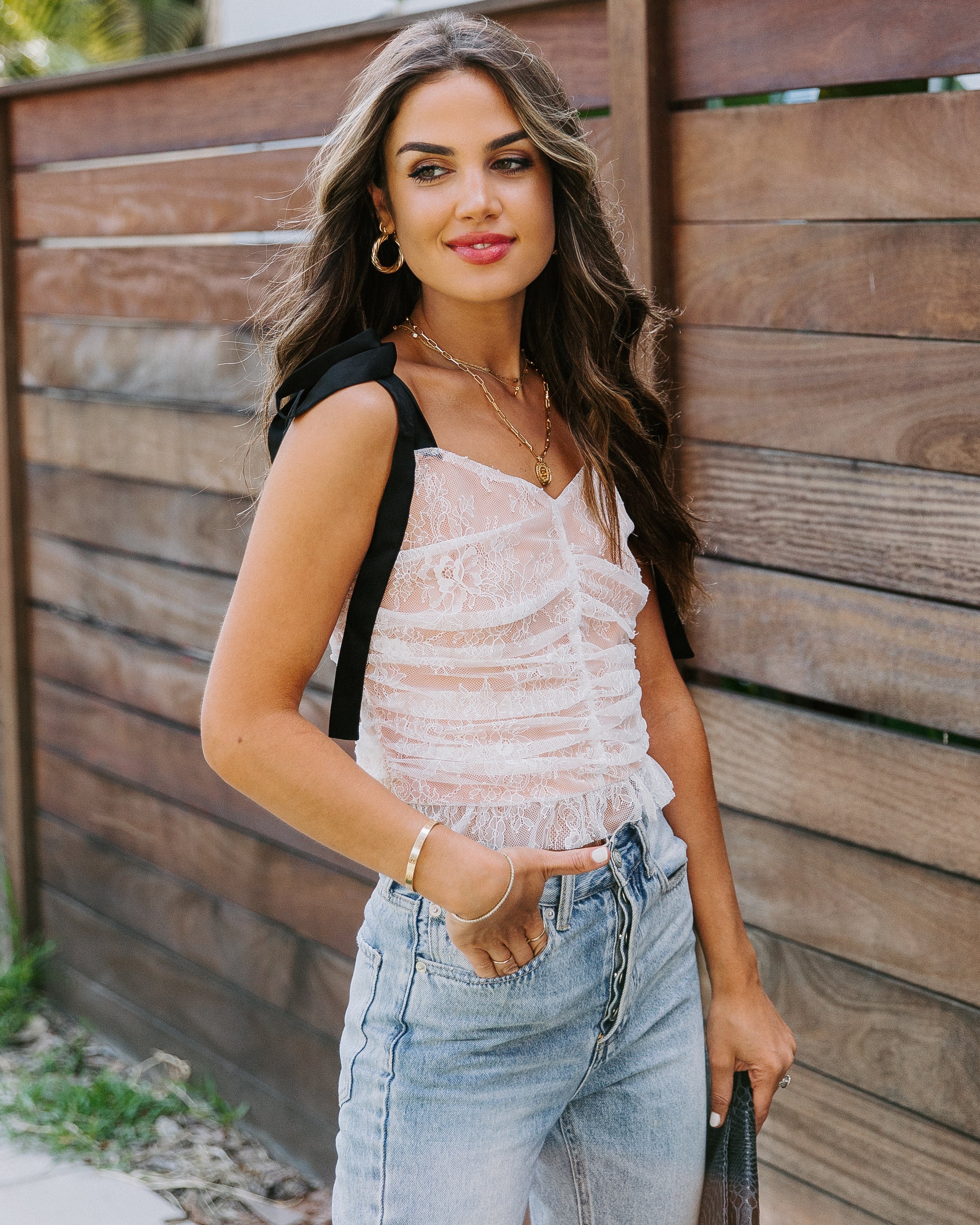 Central Park Ruched Lace Crop Top Oshnow