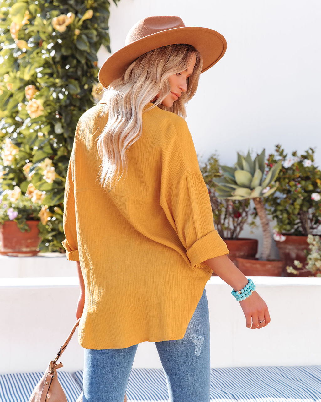 Chadley Cotton Button Down Top - Mustard Oshnow