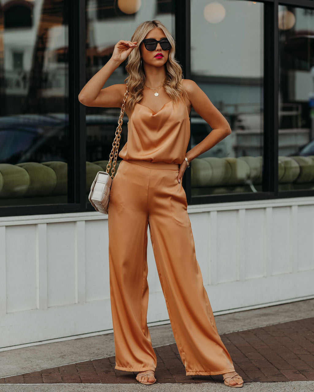 Chana Satin Pocketed High Rise Trousers - Orange Mist