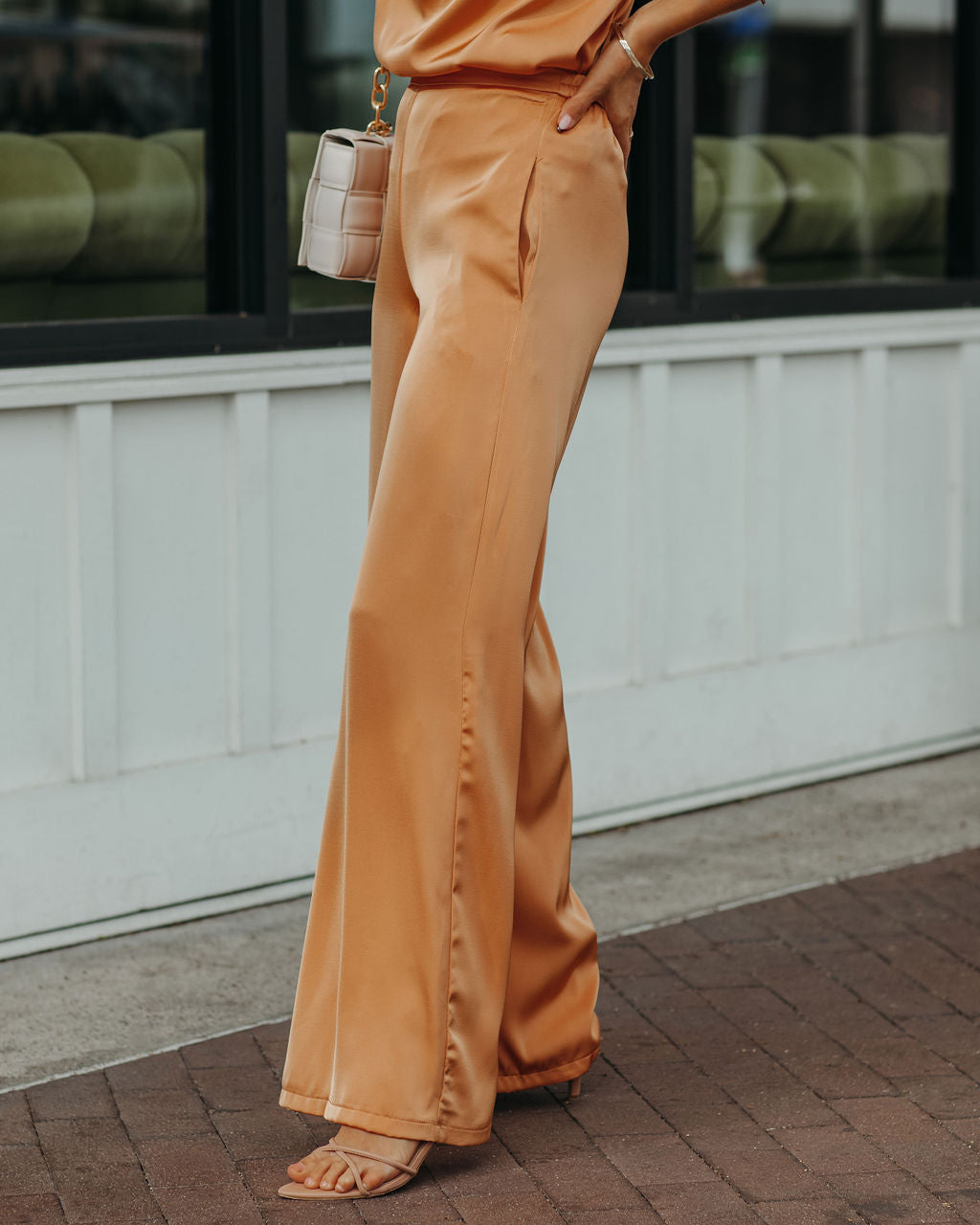 Chana Satin Pocketed High Rise Trousers - Orange Mist